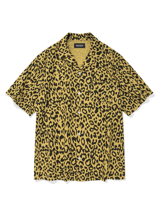 SP LOOSE FIT LEOPARD LINEN SHIRTS-YELLOW