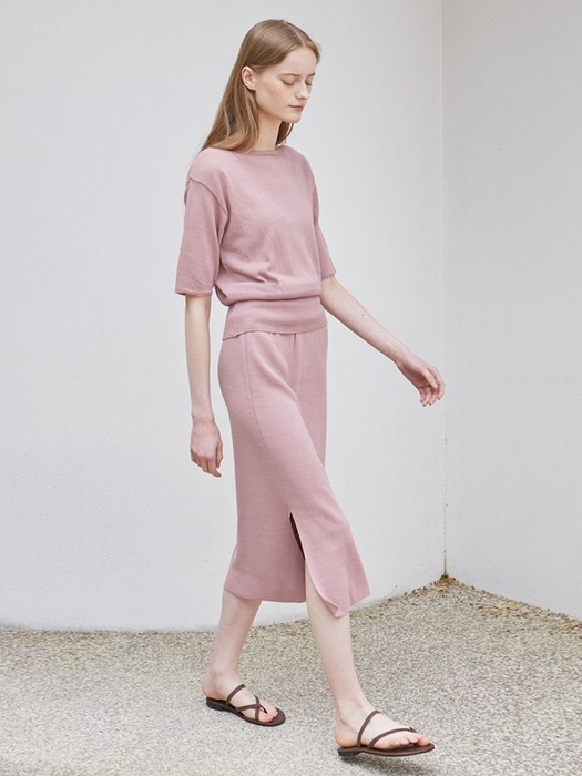 Linen Knit Slit Skirts 4 Color