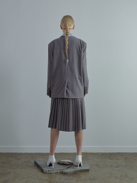 Tiana Collarless Jacket+Skirt SET - Light Gray