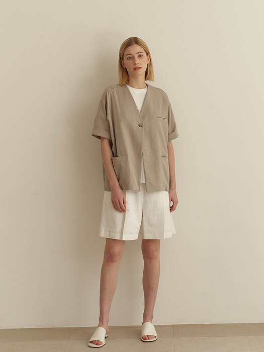 Nocollar linen jacket - Brown