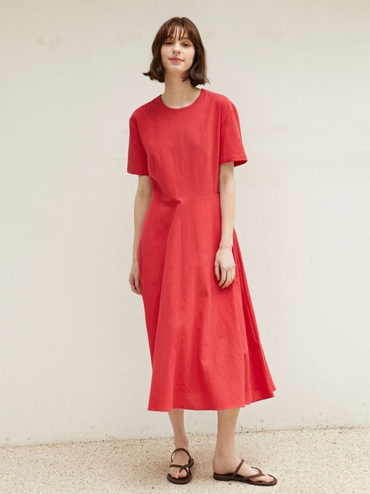 Linen Flared Dress - Red