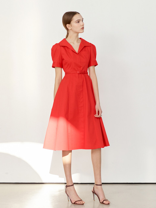 [미전시]VALENTINA Puff sleeve flared shirt dress (Scarlet red/Deep navy)