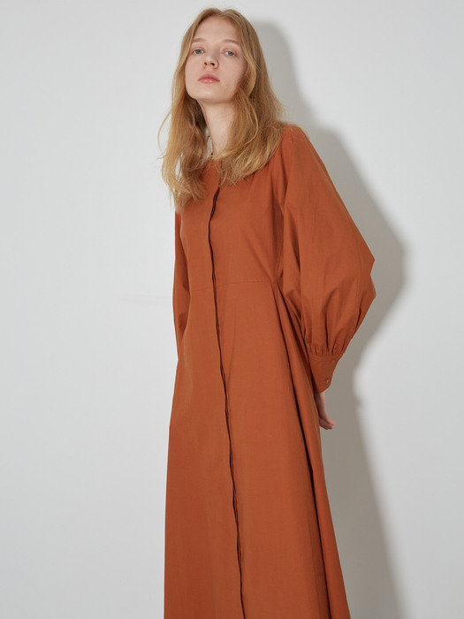 Round Neck Fishtail Long Dress_Brick