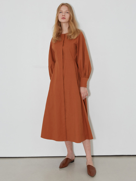 Round Neck Fishtail Long Dress_Brick