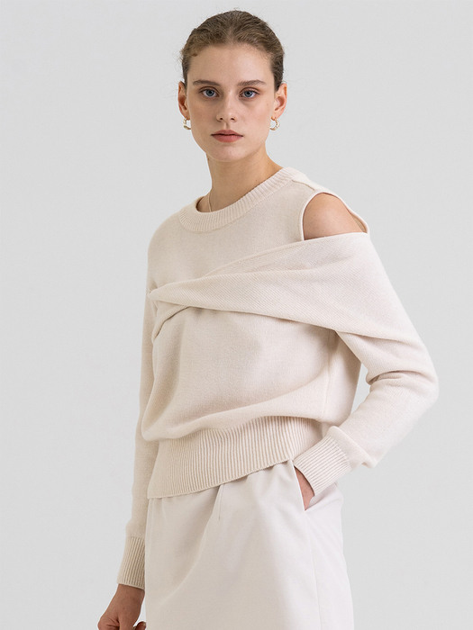 FW21 울 Wool Draped Pullover Ivory