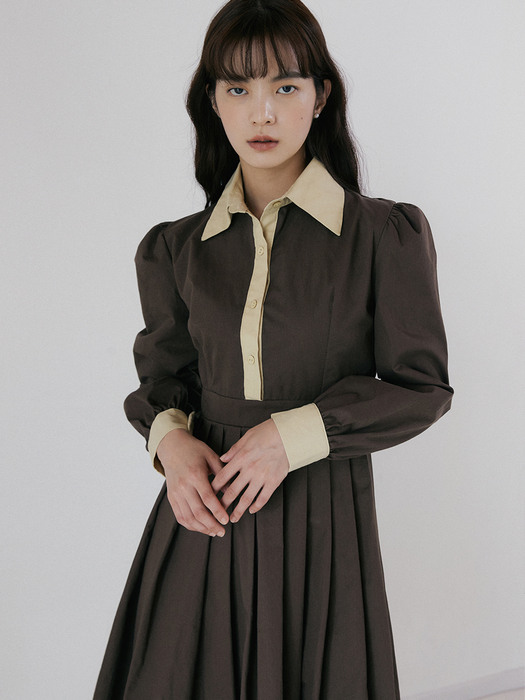NUE POINT COLLAR PLEATS OPS BROWN