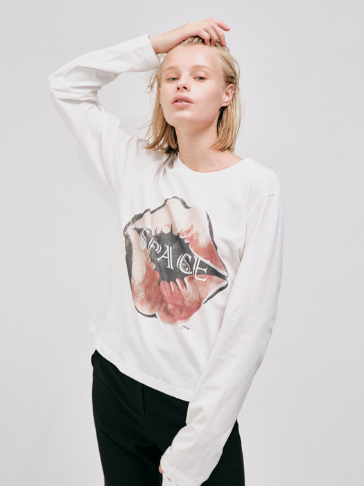 lips-print long-sleeved t-shirt (ivory)