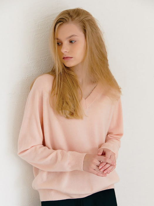 [soma] Vneck Knit Pullover Light Pink