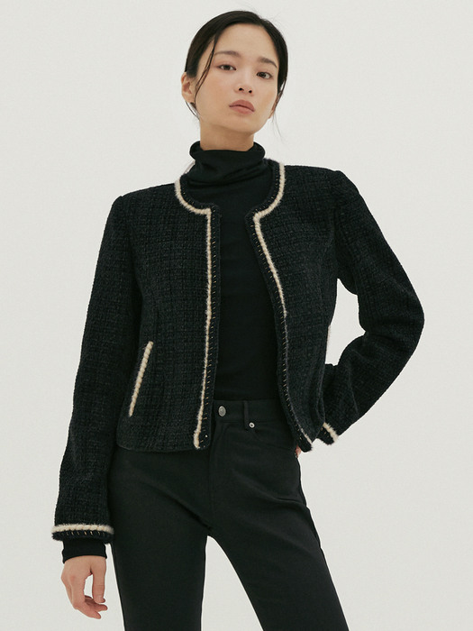 NOI CROP TWEED JACKET BLACK