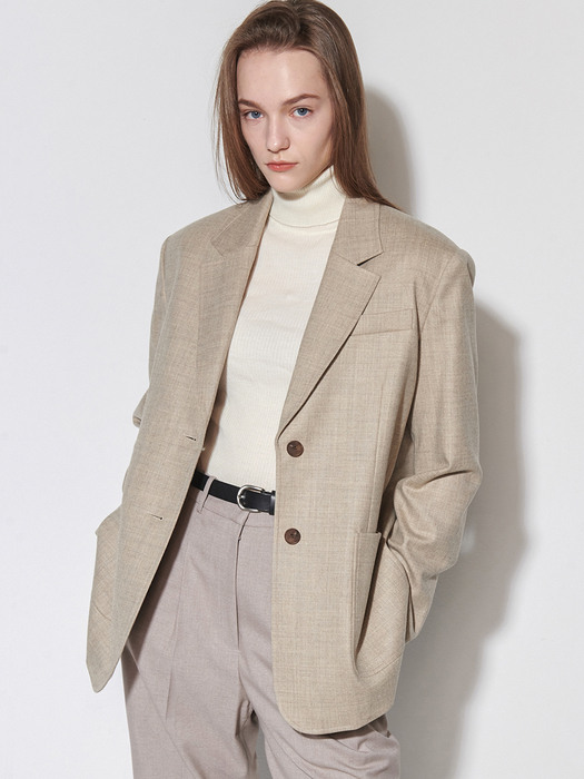 Wool flannel 2 button jacket - Beige