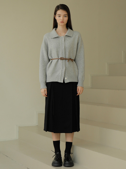 WOOL BELTED CARDIGAN / GRAY