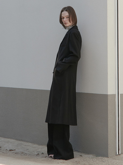 OU807 (SET) slim waist long jacket+line bootscut slacks (black)