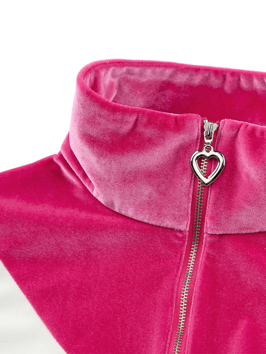 0 3 heart velvet zip-up top - PINK
