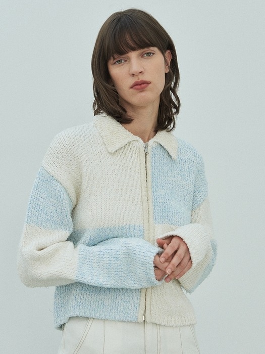 PLUFFY BLOCK ZIP UP (blue)