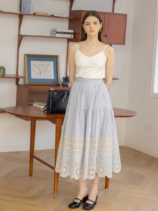 RONA romantic lace skirt_blue stripe