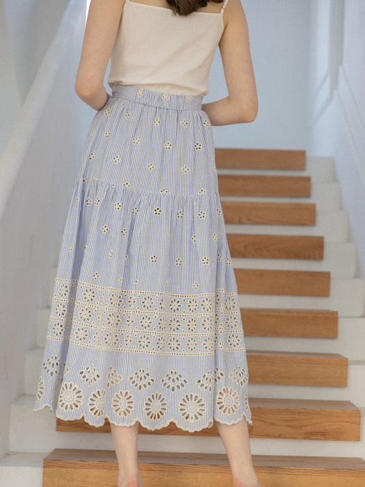 RONA romantic lace skirt_blue stripe