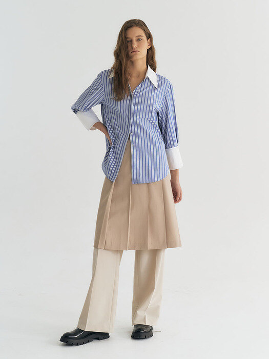 Basic Pleated Midi Skirt (Beige)