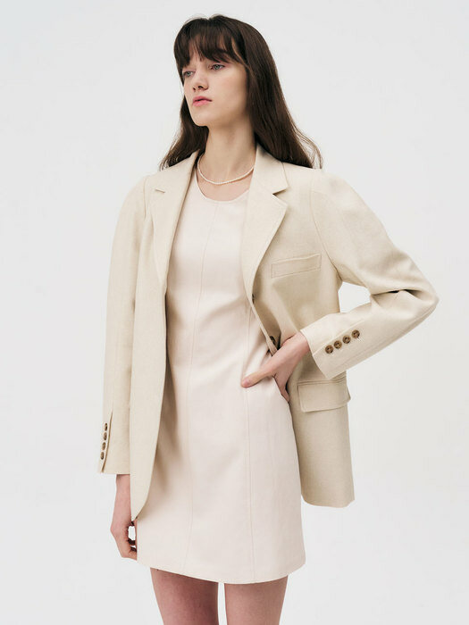 22 Summer_ Cream Herringbone Blazer