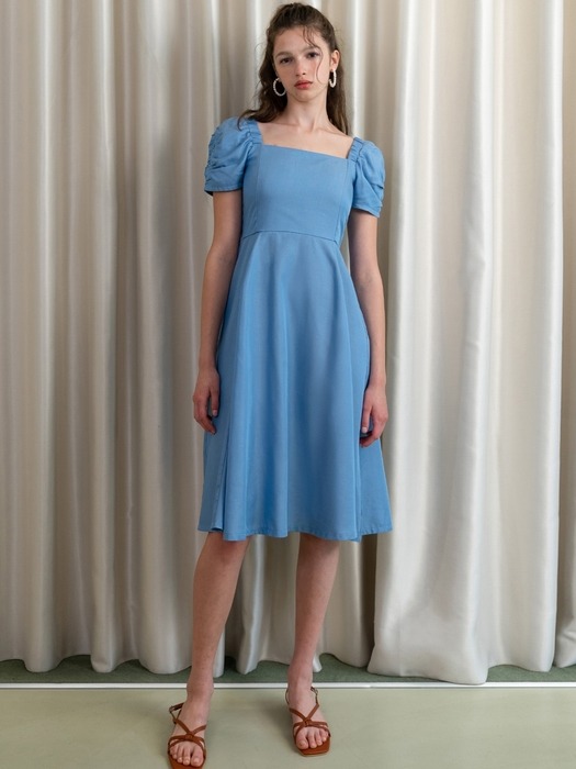 Square neckline A-line dress (Light denim)
