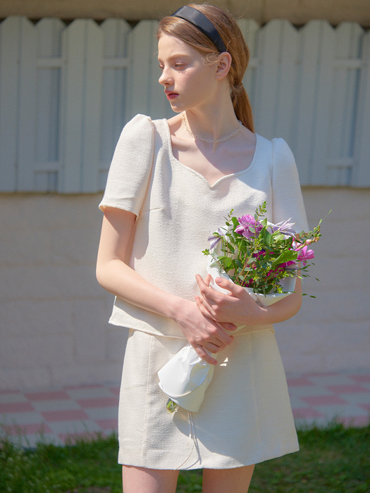 HEART TWEED MINI SKIRT_IVORY