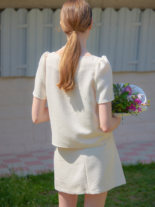 HEART TWEED MINI SKIRT_IVORY