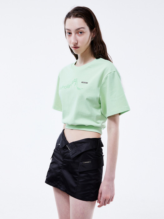 Embroidered banding crop top (mint)