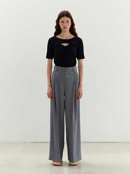 TWR LINEN ONE TUCK WIDE PANTS NAVY