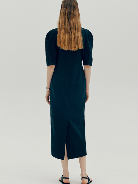 Linen square neck dress - Black