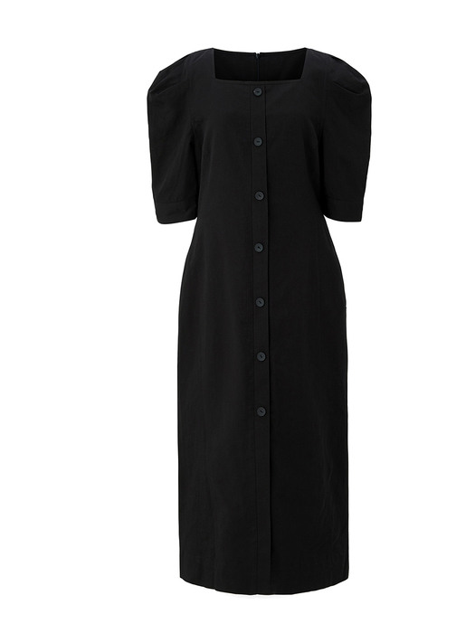 Linen square neck dress - Black