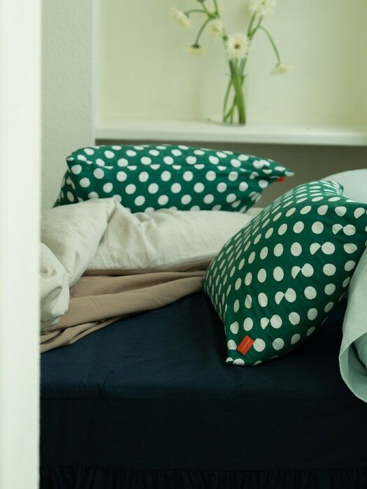 green dot dot pillow cover 도트 린넨 패턴 베개커버