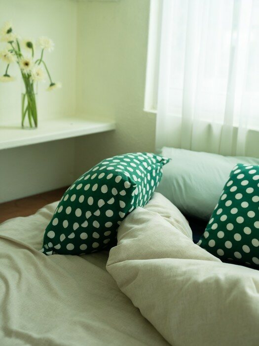 green dot dot pillow cover 도트 린넨 패턴 베개커버