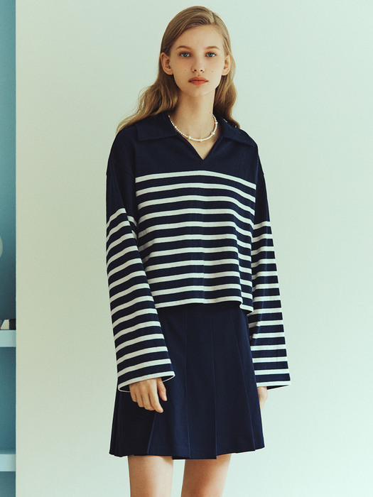 Stripe Crop Collar Top_2color