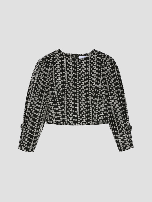 [22FW] Rose Corsage Puff Sleeves Blouse - Black