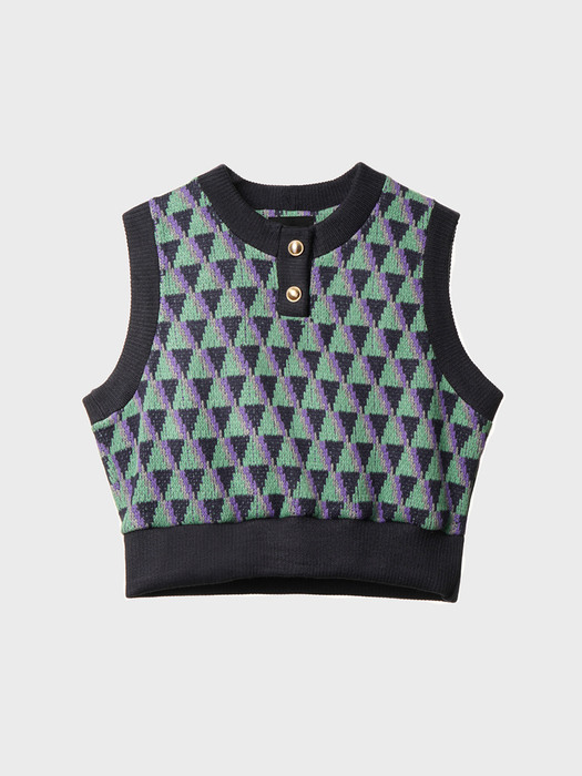 Geometric-Jacquard Cropped Sweater Vest(Green)_UTW-FC14 