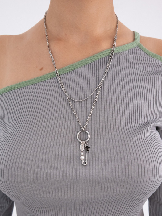[Unisex] 2 different texture chain layered necklace