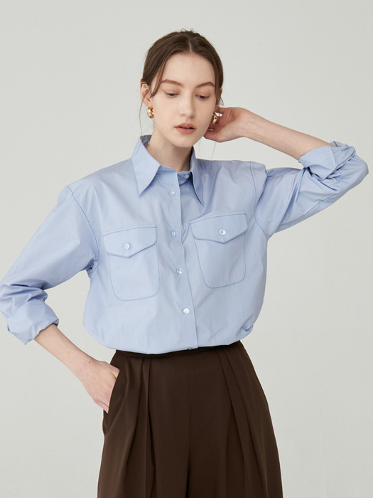 Stitch Pointed Loose-Fit Shirt Blue