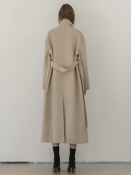 Cashmere Handmade Long Coat with Muffler_Ecru