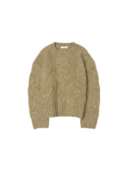 SIKN2053 mohair overfit cable knit_Khaki brown