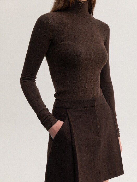 wool pleated skirt (brown)