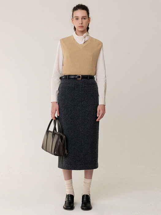 Wool-Blended Maxi H-line Skirt Charcoal-Melange