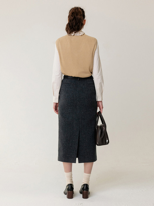 Wool-Blended Maxi H-line Skirt Charcoal-Melange