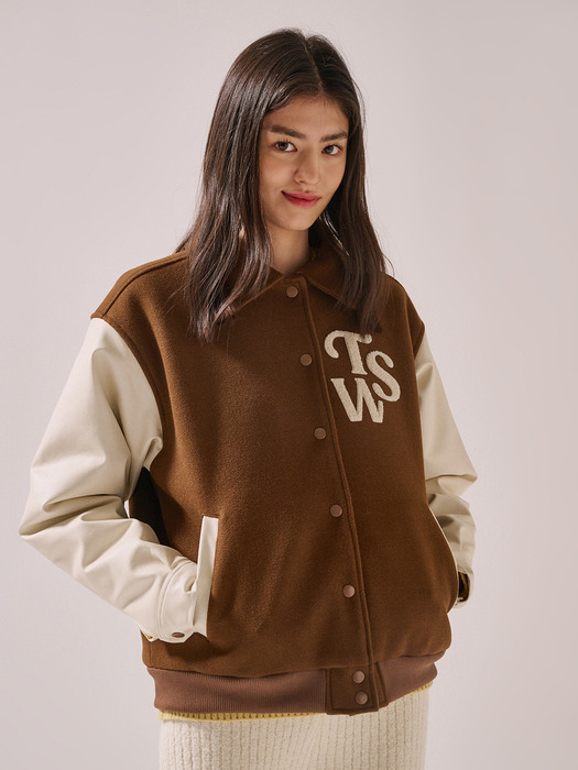 Dolphin Bookle Wool Varsity Jacket Brown