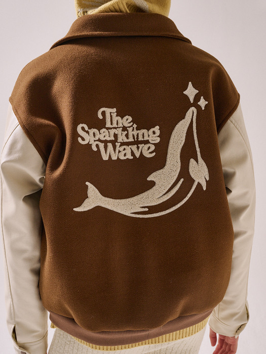 Dolphin Bookle Wool Varsity Jacket Brown