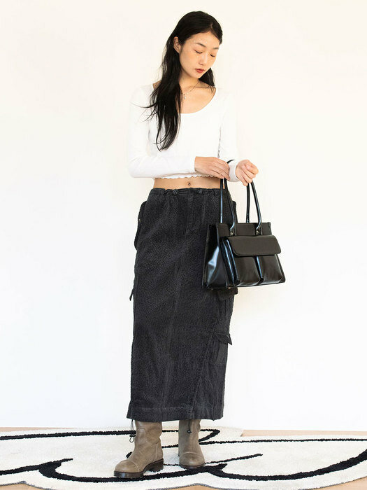 SHIRRING CARGO LONG SKIRT_CHARCOAL GREY