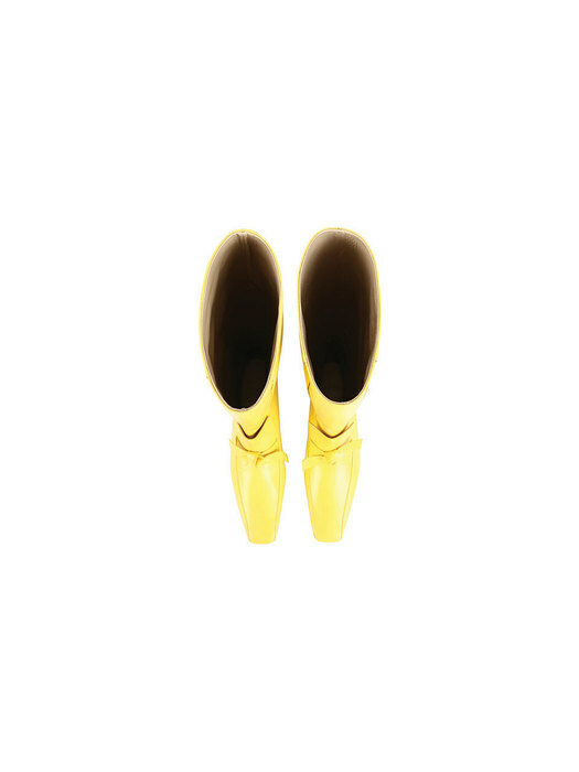 STRETCH BOW-EMBELISHED LEATHER BOOTS (YELLOW)