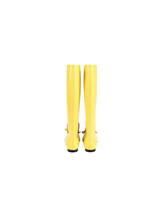 STRETCH BOW-EMBELISHED LEATHER BOOTS (YELLOW)