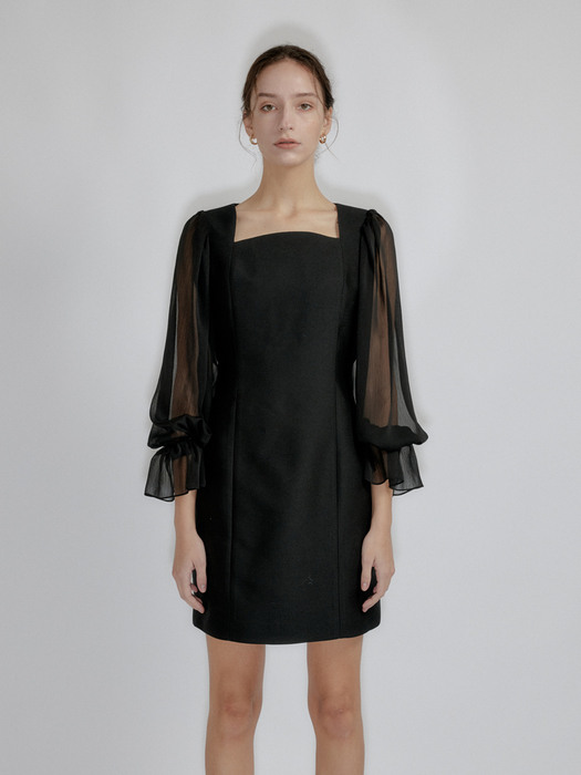 CHIFFON SLEEVE DRESS - BLACK