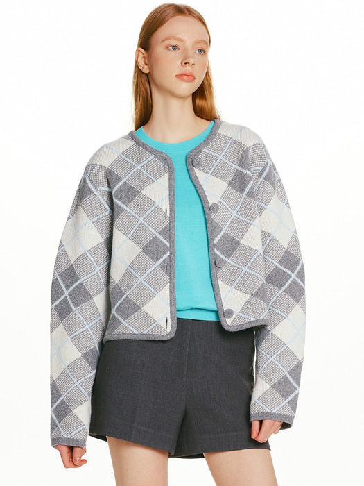 SANTANGELO Check wool knit cardigan (Mint/Melange gray)