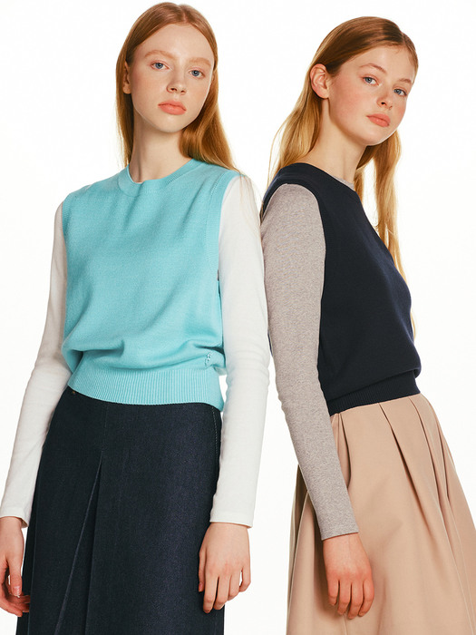 BOLOGNA Round neck knit vest (Cyan blue/Navy)