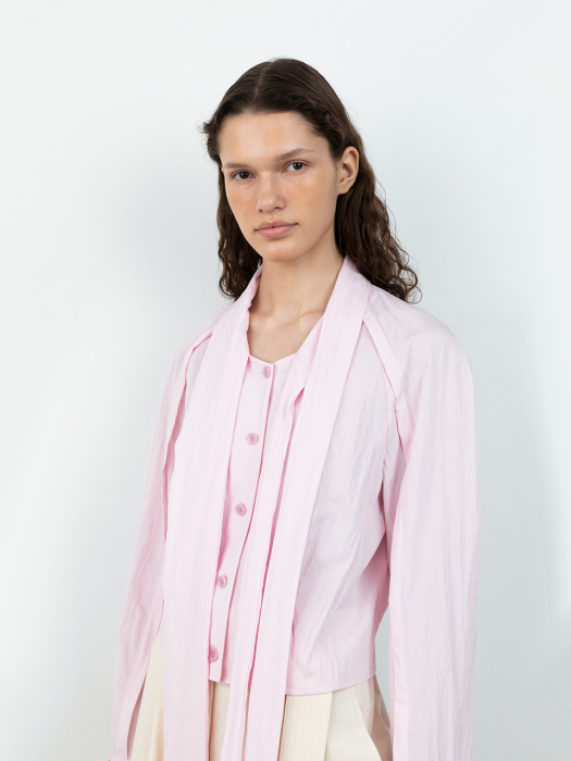 Tie-Collar Cotton Blouse_Pink
